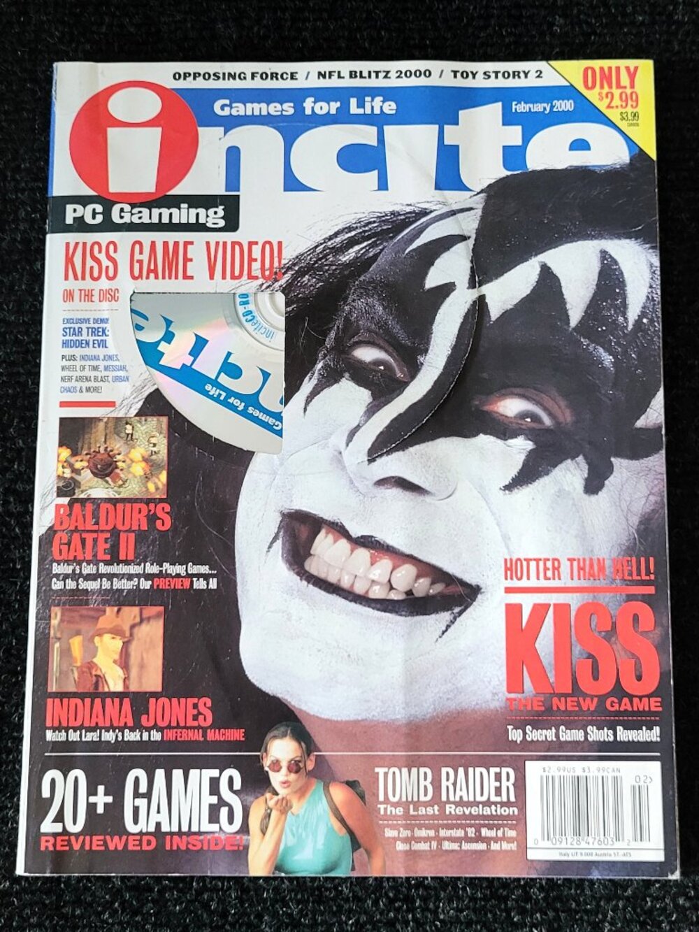 INCITE PC Gaming Magazine Feb. 2000 KISS Gene Simmons Cover + CD-ROM Disc Dope